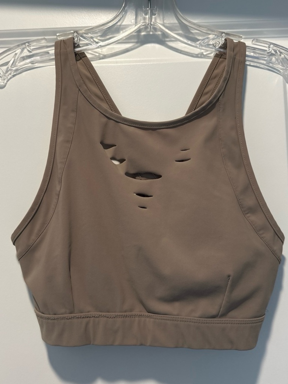 ALO Yoga Taupe High-Neck Cutout Sports Bralette